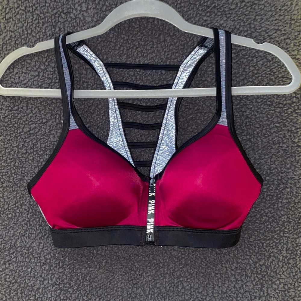 Pink Sports Bra, Front Zipper